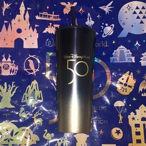 Walt Disney World 50th Anniversary Starbucks Tumbler Cup Mug New Black And Gold!